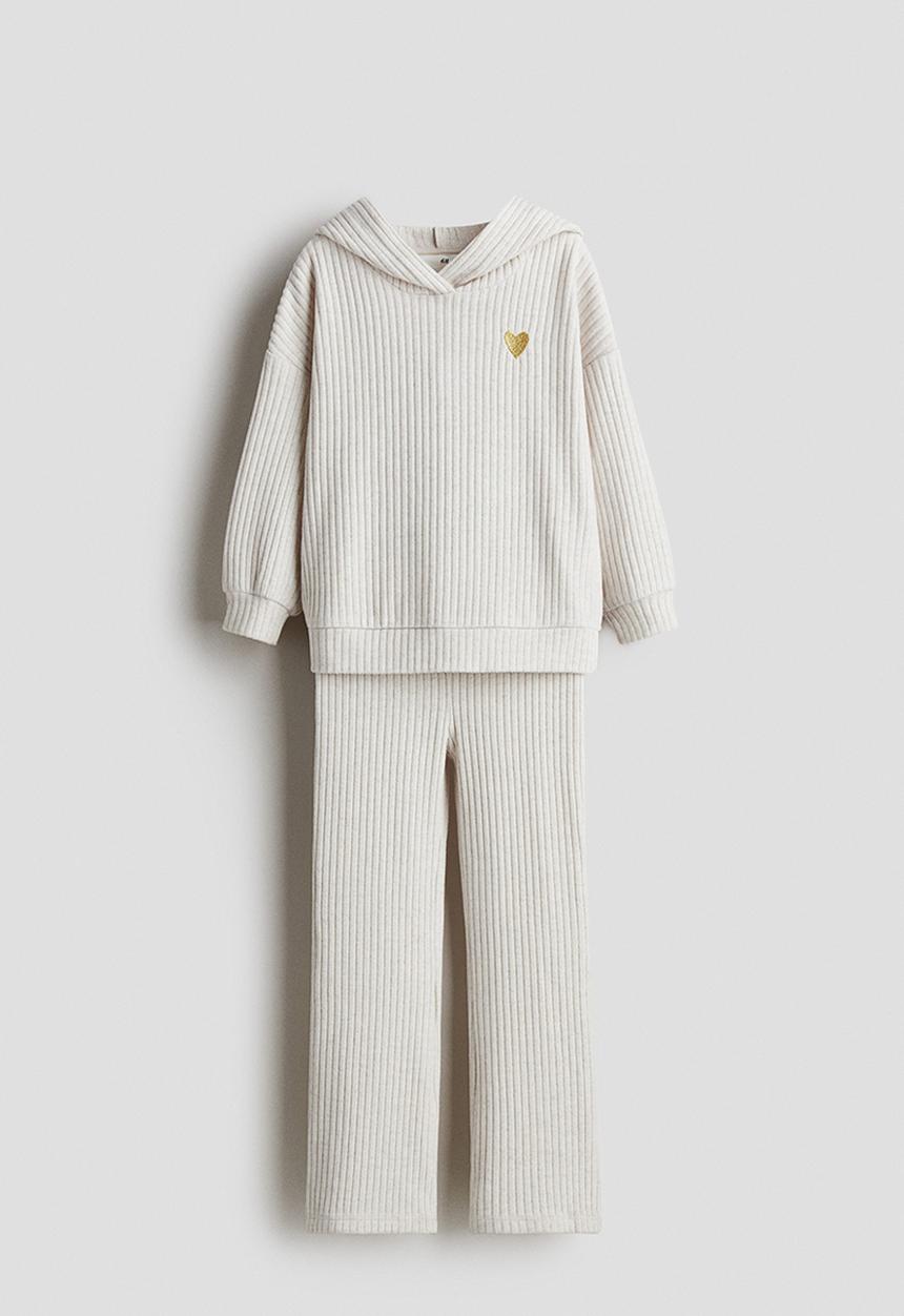 H&M - 2 piece brushed rib-knit set - light beige heart