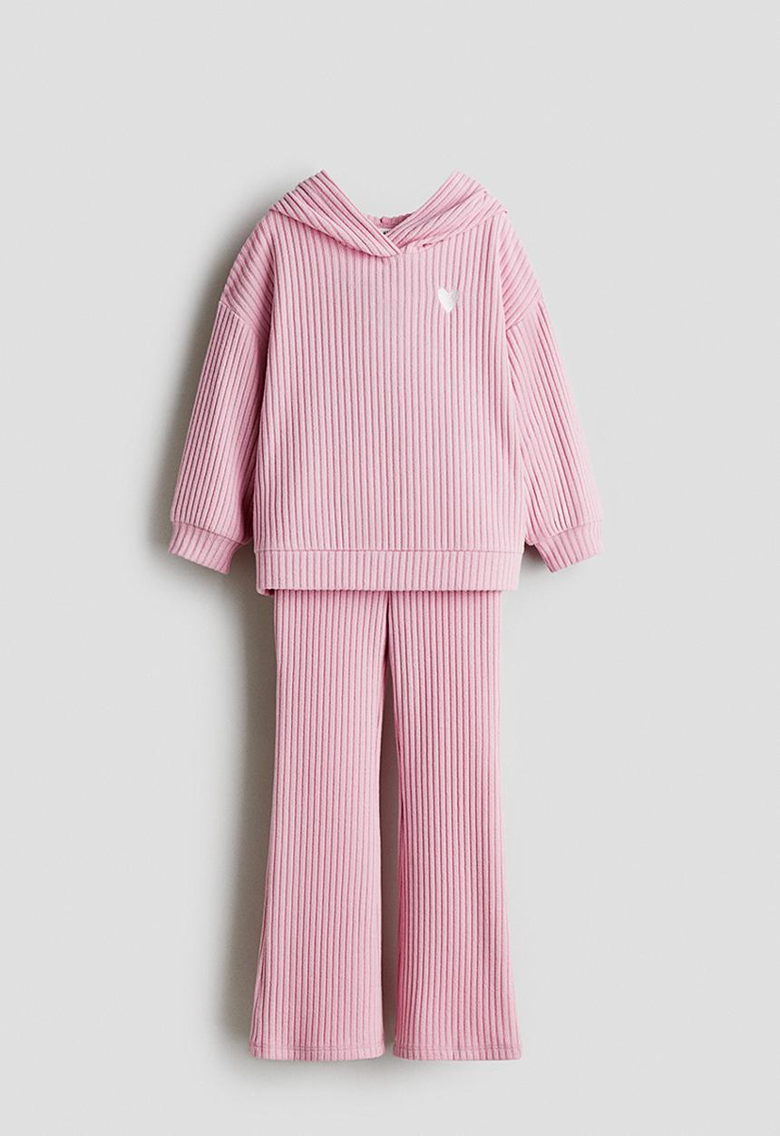 H&M - 2 piece brushed rib-knit set - pink heart