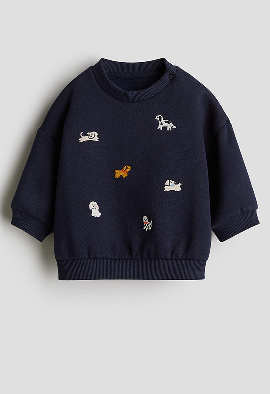 H&M - Motif-detail brushed-inside sweatshirt - navy blue dogs