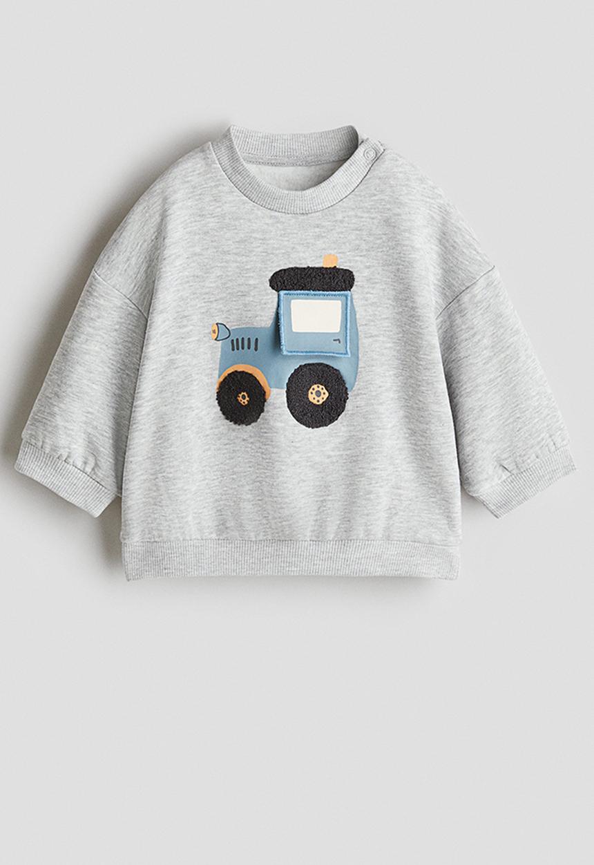 H&M - Motif-detail brushed-inside sweatshirt - light grey marl tractor