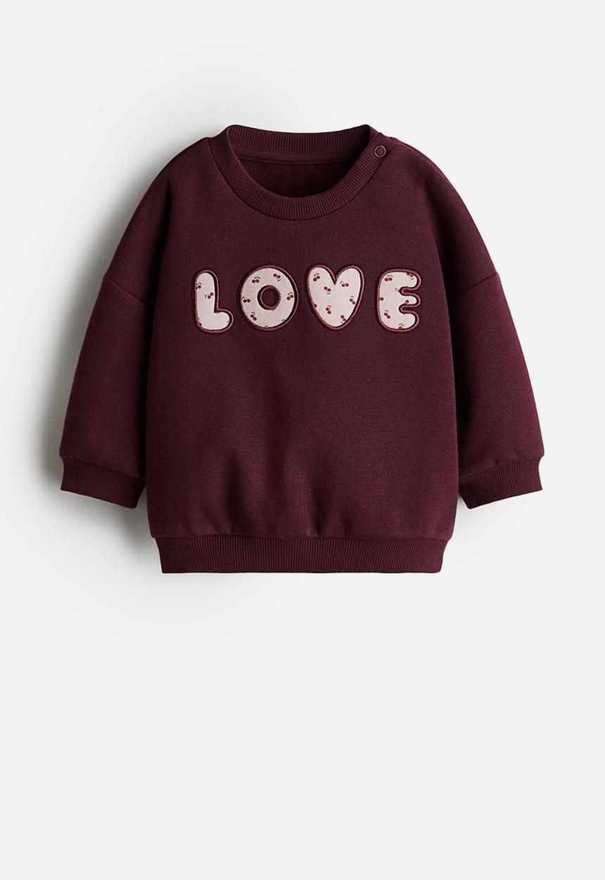 H&M - Motif-detail sweatshirt - dark red/love