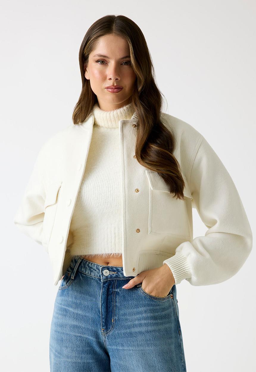 GUESS - Eco Lorenza Wool Blend Jacket - Cream White