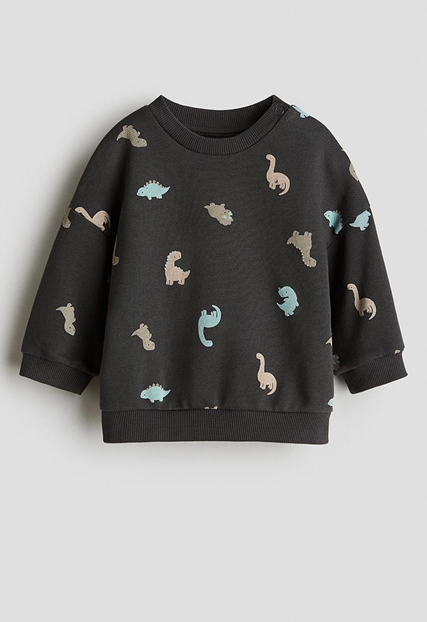 H&M - Printed sweatshirt - dark grey/dinosaurs
