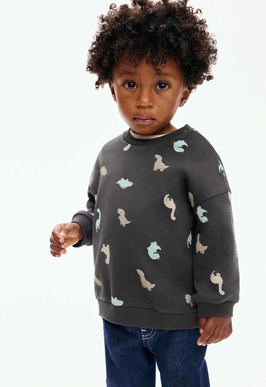 H&M - Printed sweatshirt - dark grey/dinosaurs