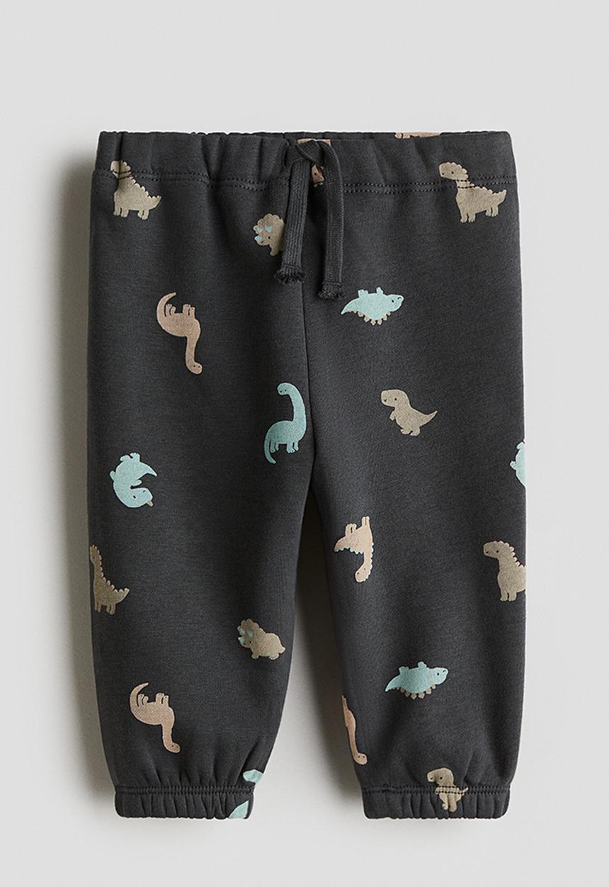 H&M - Printed brushed-inside sweatshirt joggers - dark grey dinosaurs
