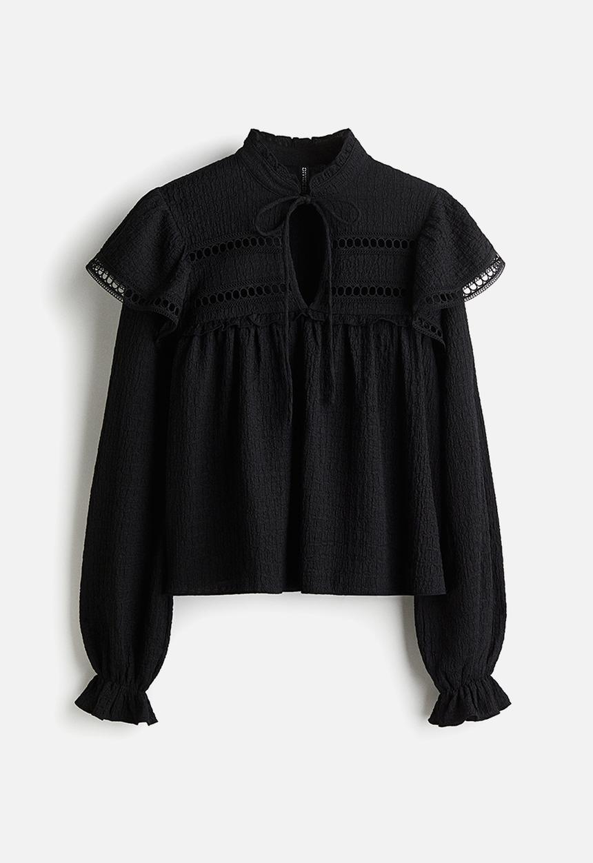 H&M - Textured jersey blouse - black