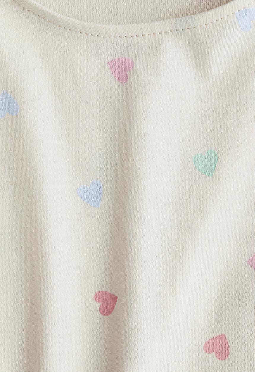 H&M - Printed flutter-sleeved top - cream/hearts