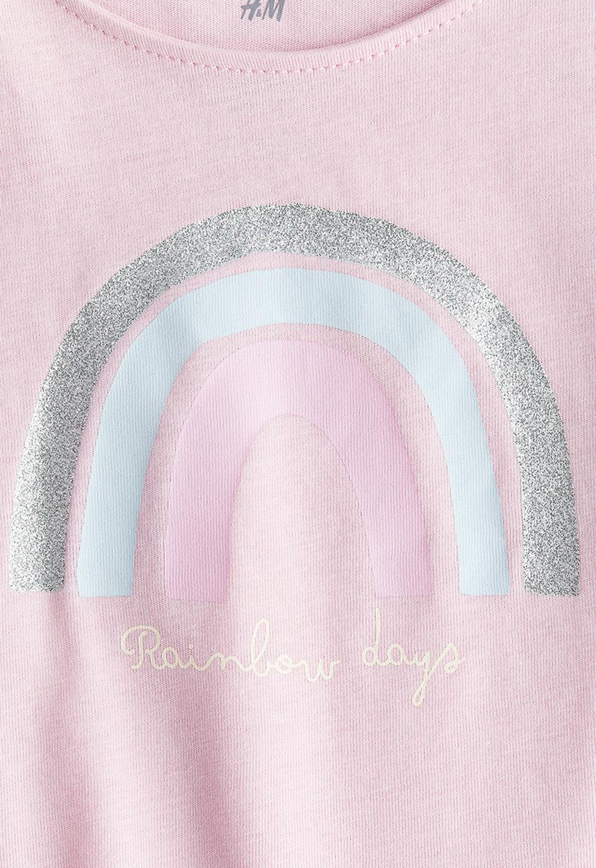 H&M - Printed flutter-sleeved top - pink/rainbow
