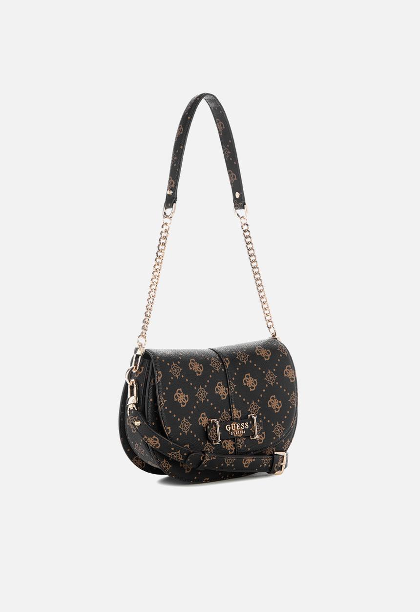 Carrie logo flap shoulder bag- espresso logo