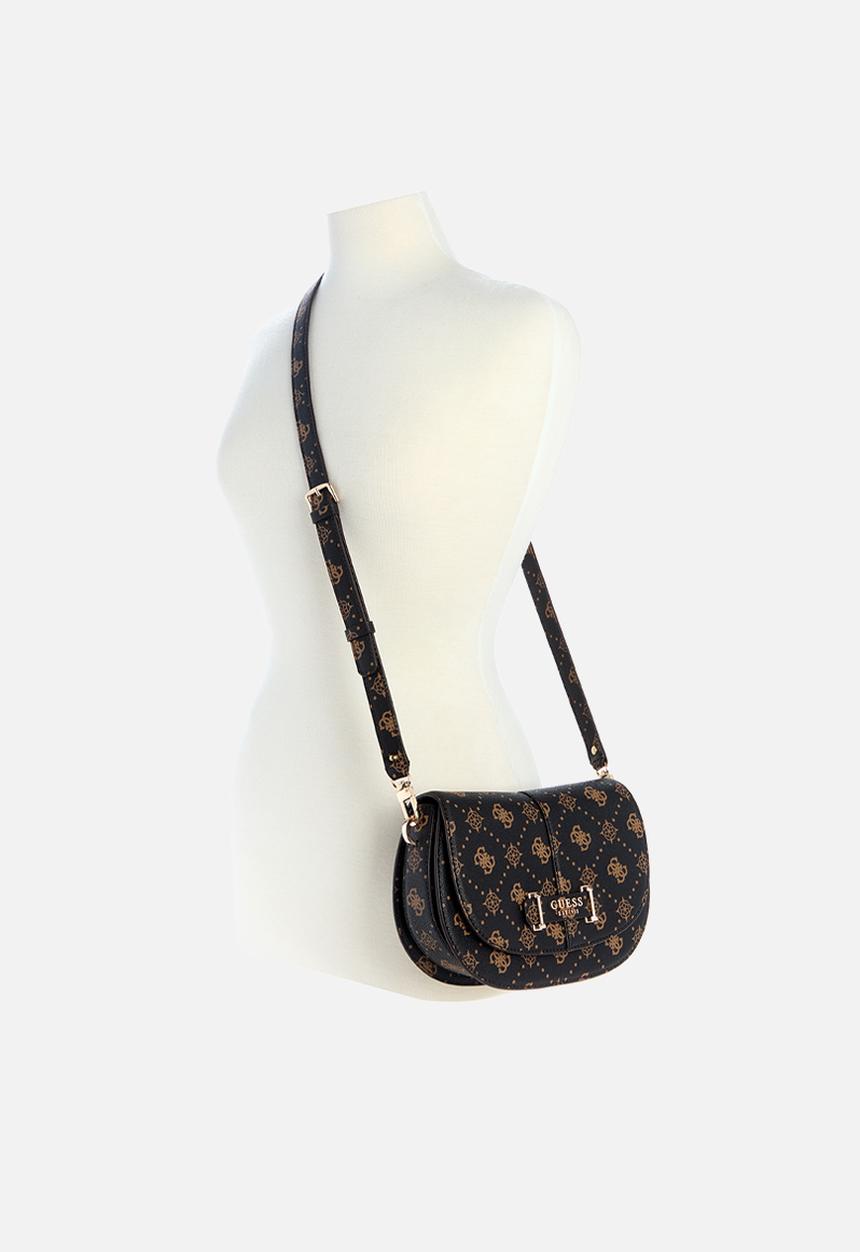 GUESS - Carrie logo flap shoulder bag- espresso logo