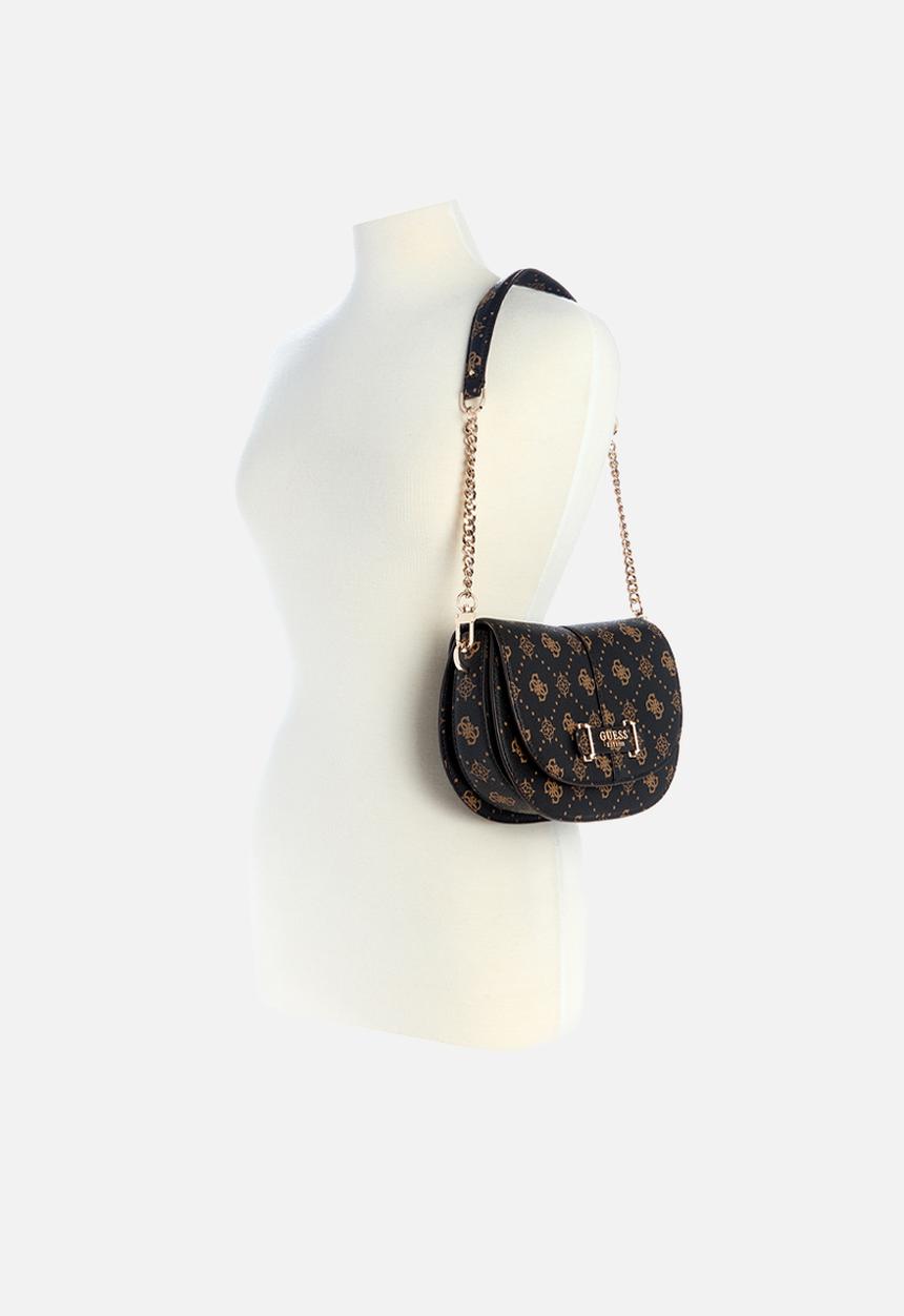 GUESS - Carrie logo flap shoulder bag- espresso logo
