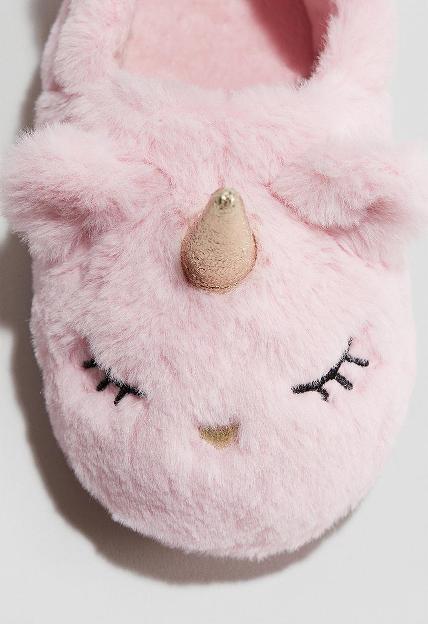 H&M - Soft appliquéd slippers - light pink/unicorns 