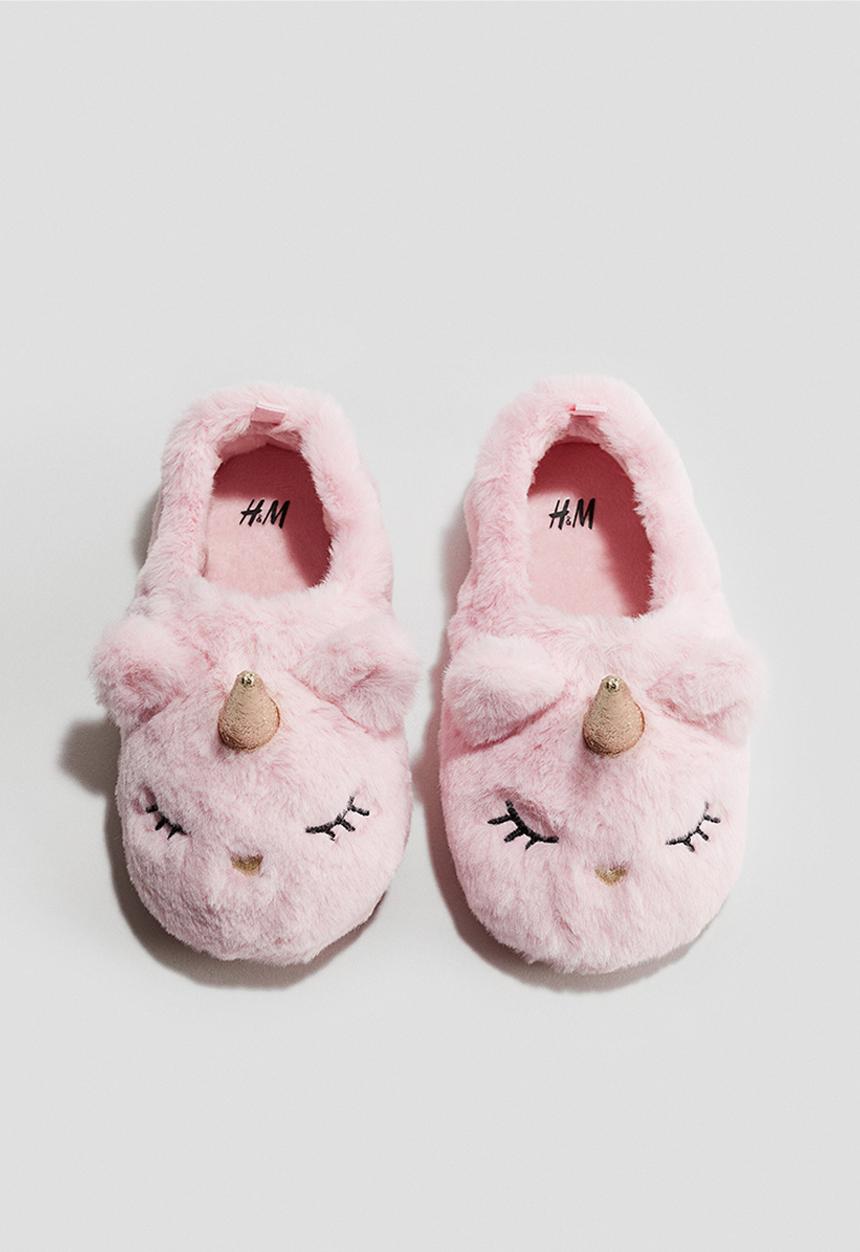 H&M - Soft appliquéd slippers - light pink/unicorns 