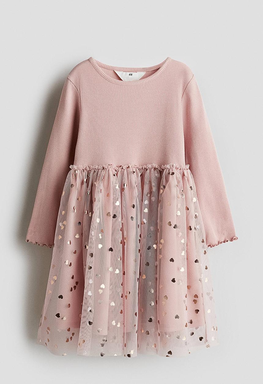 H&M - Tulle dress - dusty pink hearts 