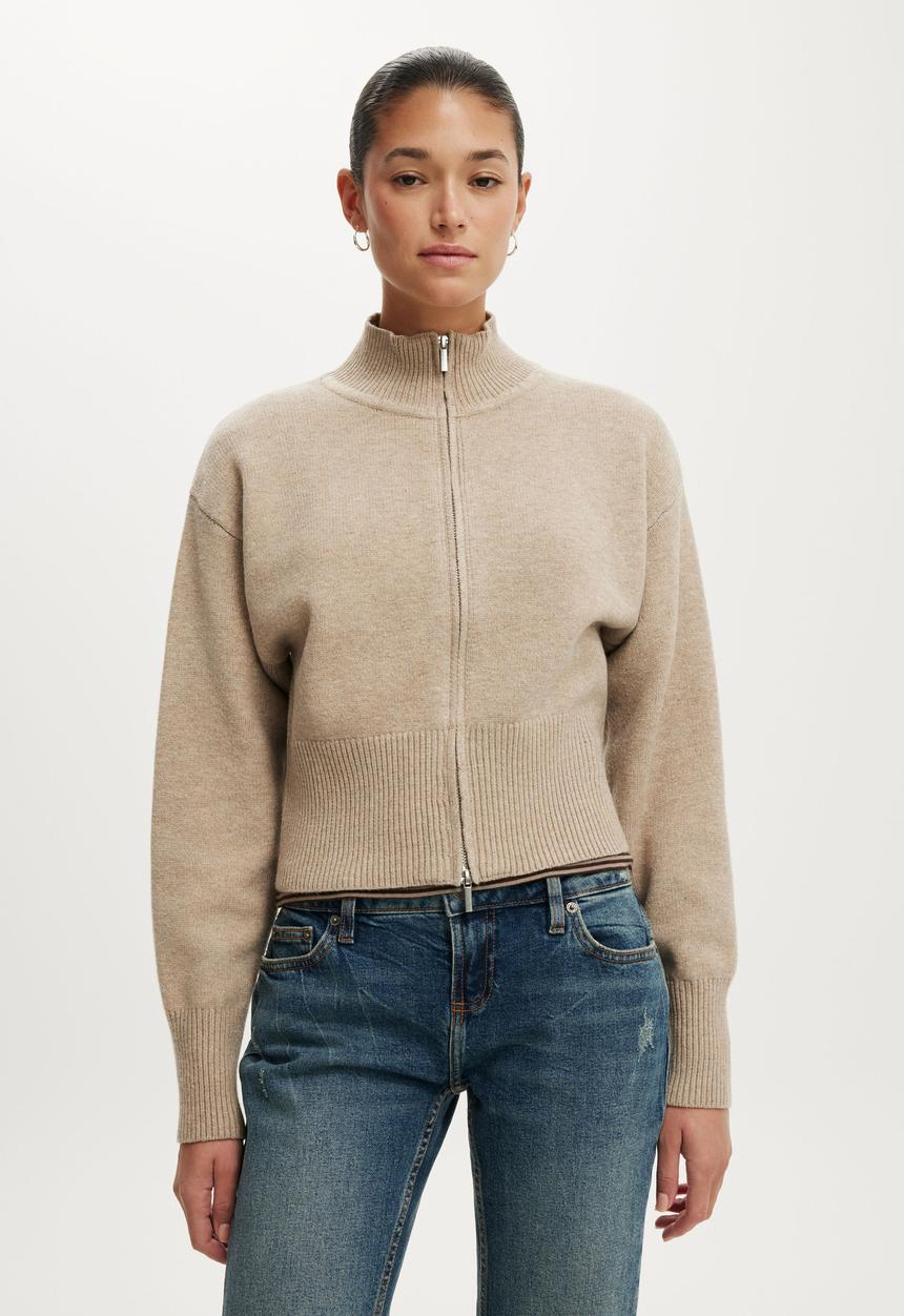 Cotton On - Cinched knit bomber - chai dust