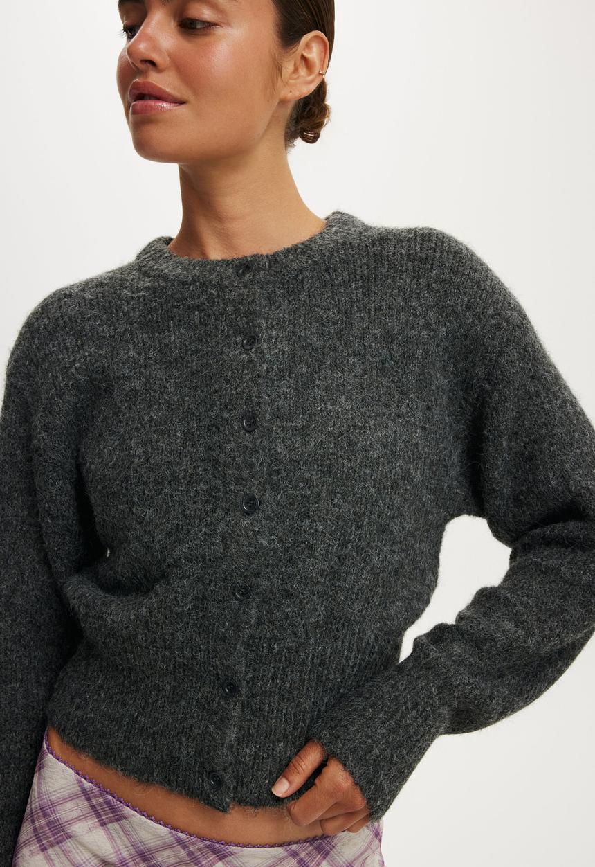 Cotton On - Luxe dreamy crew cardi - charcoal marle