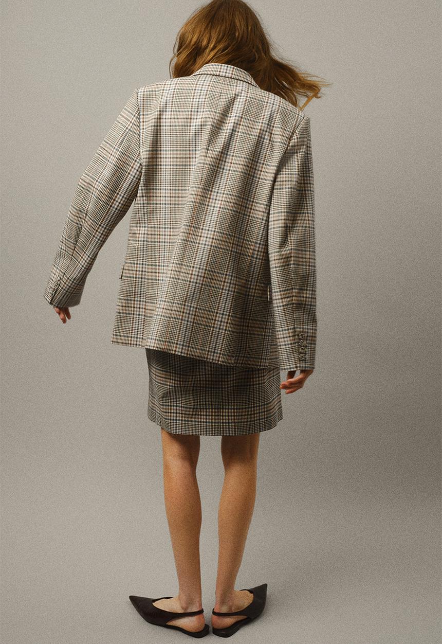 H&M - Oversized twill blazer - light grey checked