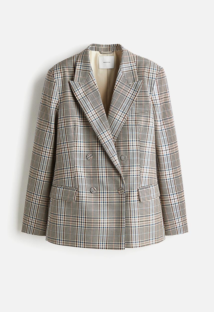 H&M - Oversized twill blazer - light grey checked