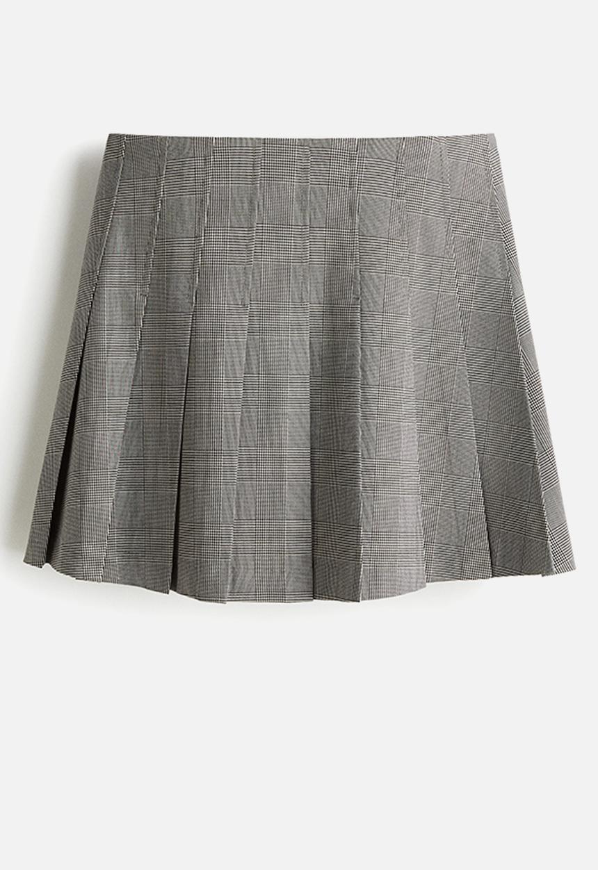 H&M - Pleated mini skirt - grey checked