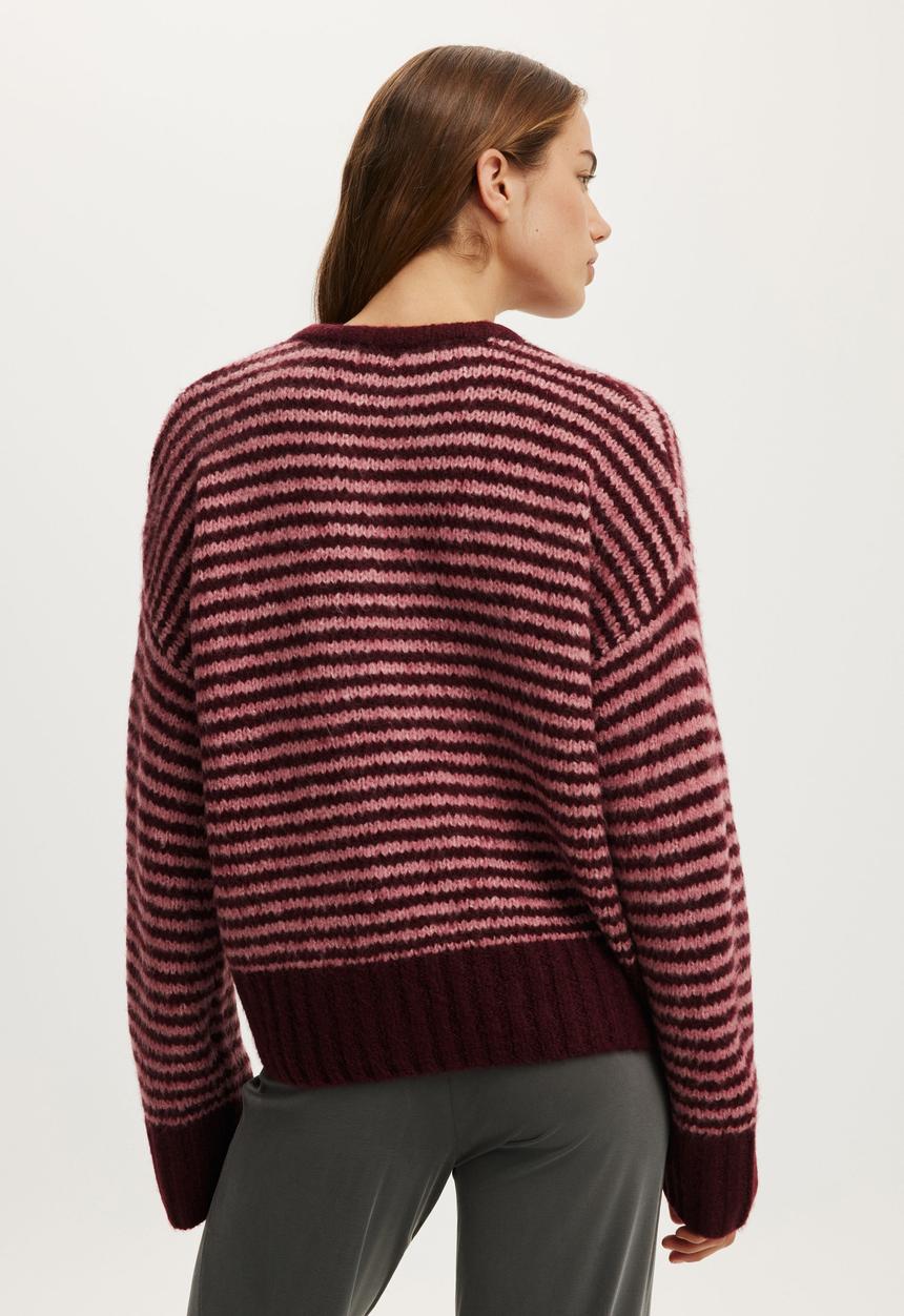 Cotton On - Luxe crew sweater - lofty pink berry burgundy stripe