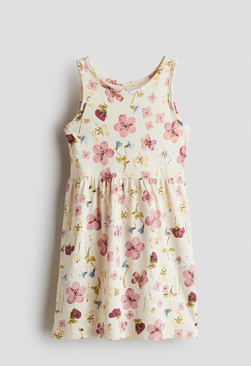 H&M - Patterned jersey dress - light beige floral 