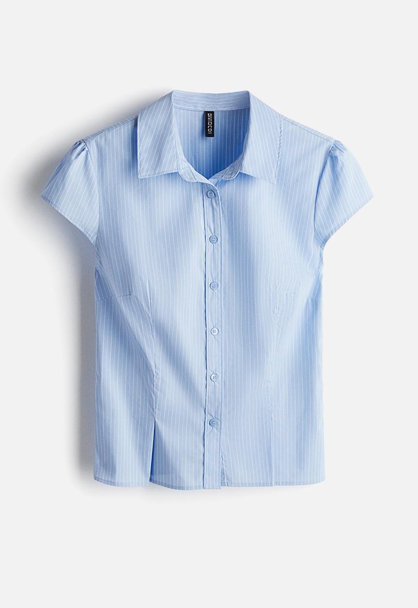 H&M - Short-sleeved shirt - light blue striped