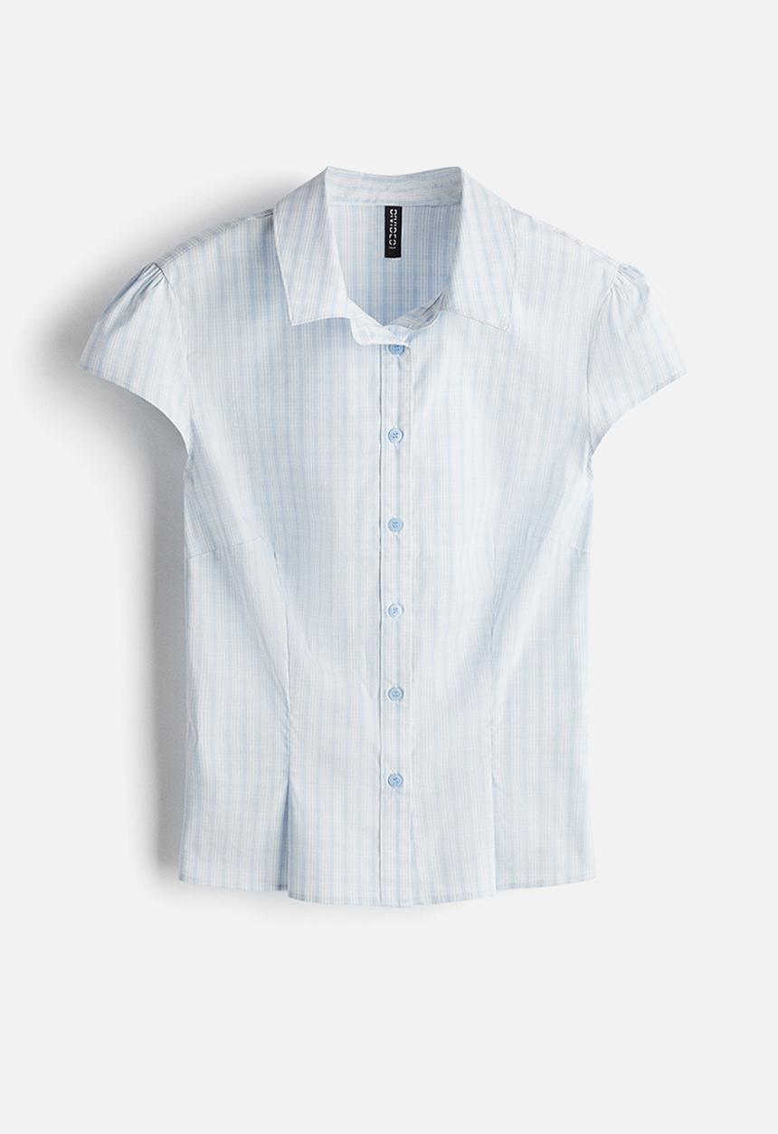 H&M - Short-sleeved shirt - light blue checked 