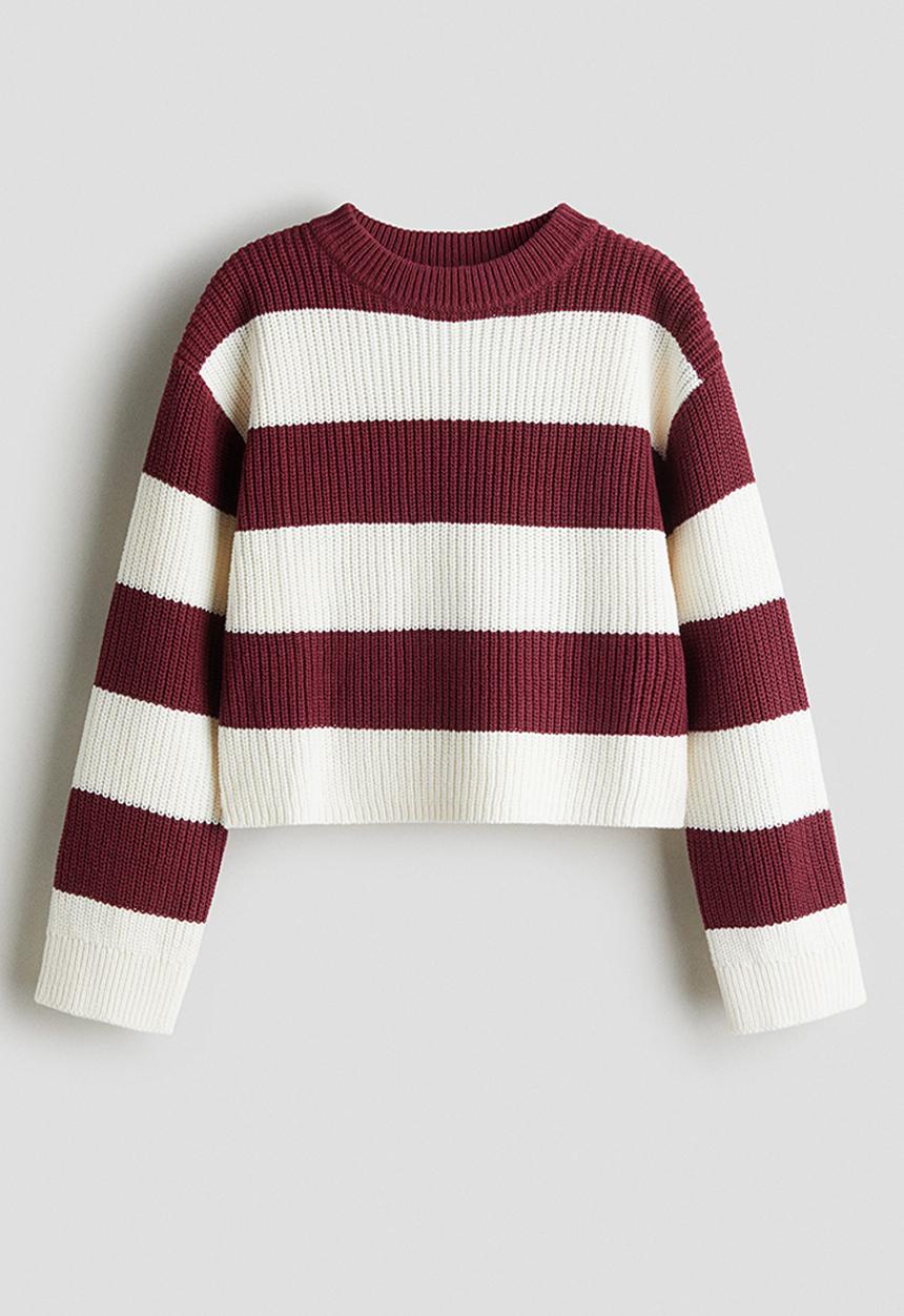 H&M - Cotton-blend jumper - dark red & white striped
