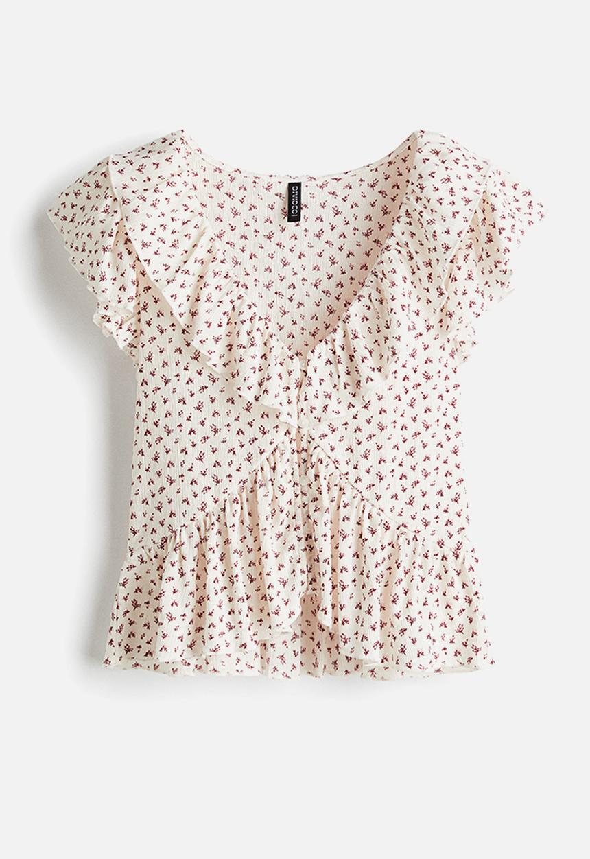 H&M - Flounce-collar top - cream floral 