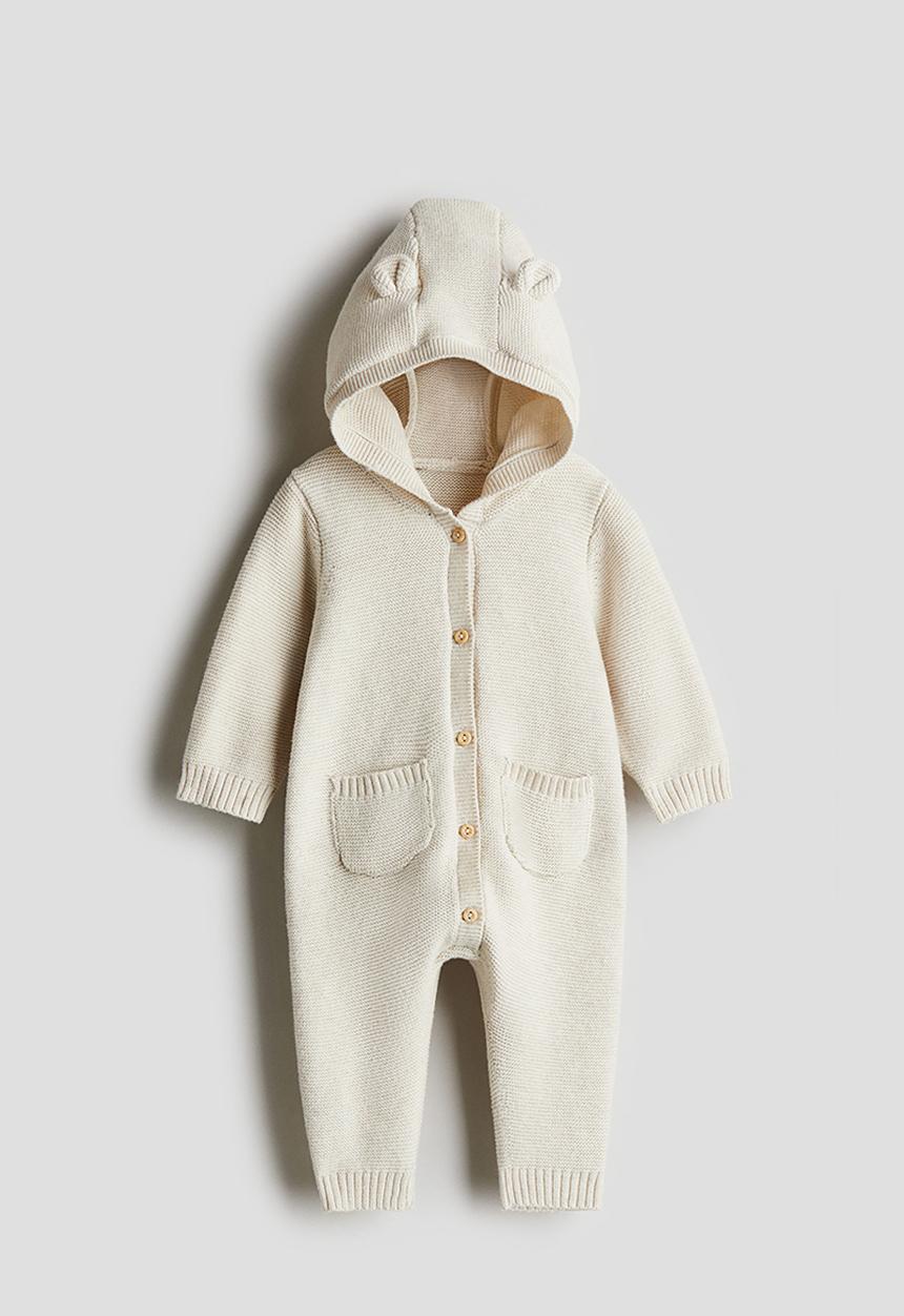 H&M - Cotton-knit romper suit - cream
