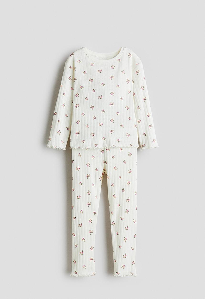 H&M - Ribbed cotton pyjamas - white/berries
