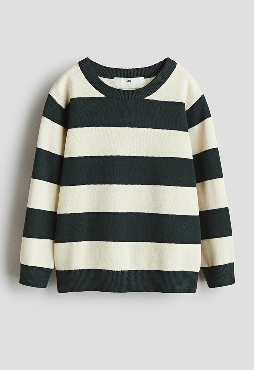 H&M - Cotton jumper - dark green & cream striped 