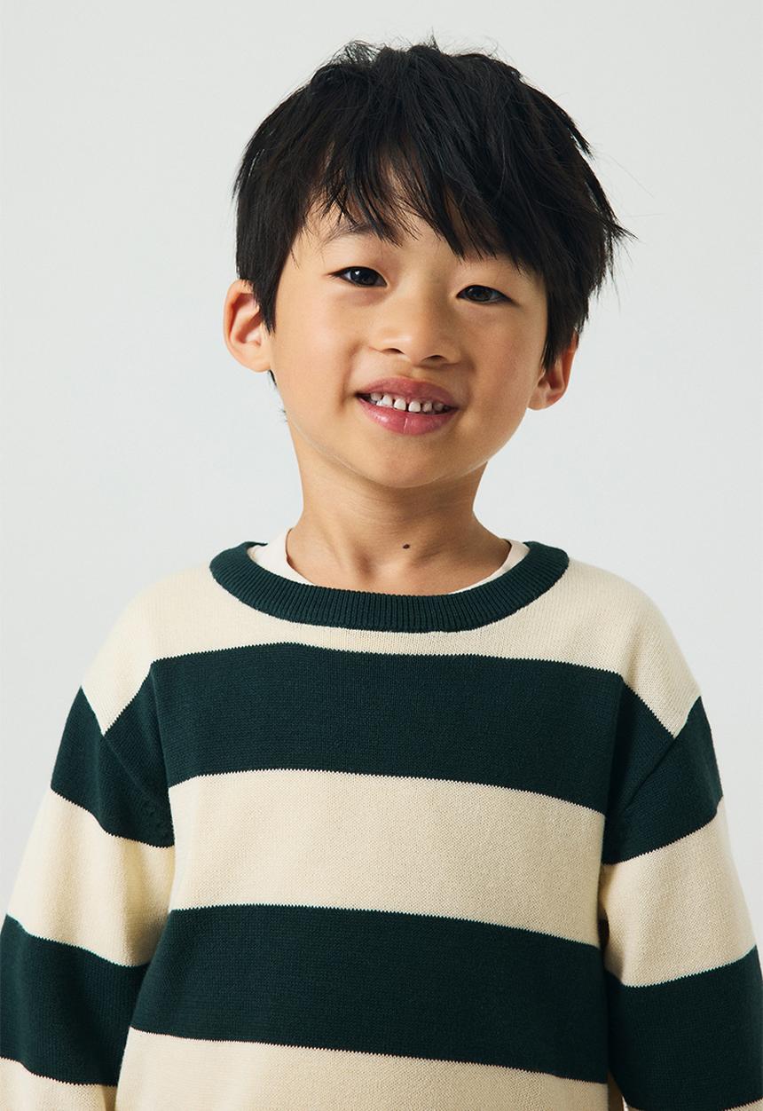 H&M - Cotton jumper - dark green & cream striped 