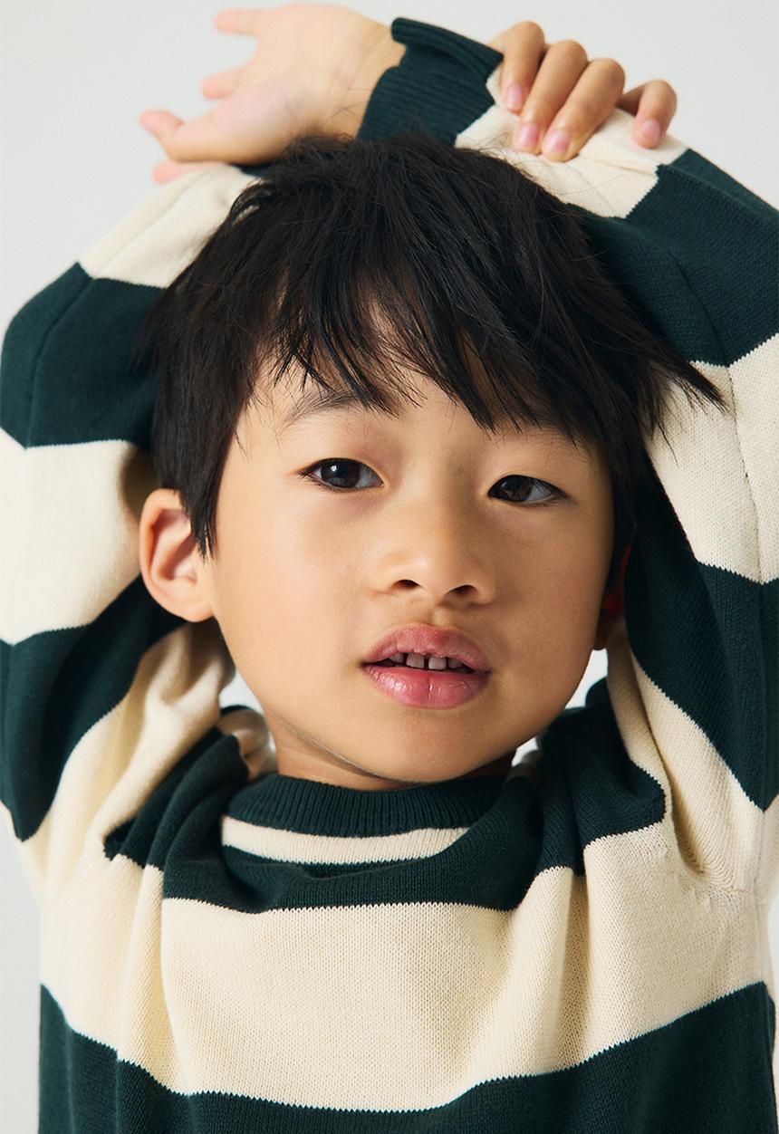 H&M - Cotton jumper - dark green & cream striped 