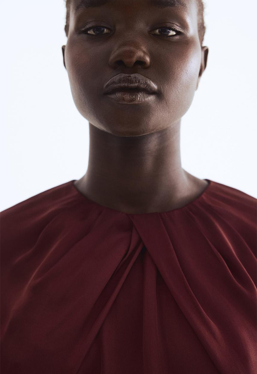 H&M - Balloon-sleeved satin blouse - burgundy