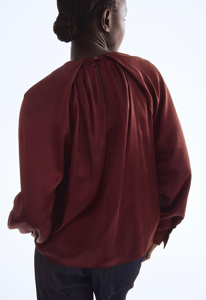 H&M - Balloon-sleeved satin blouse - burgundy