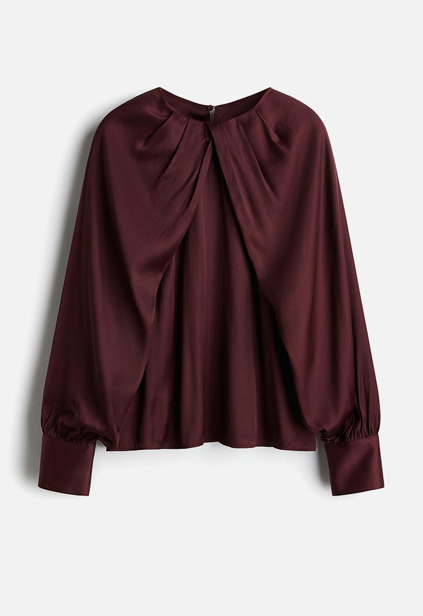 H&M - Balloon-sleeved satin blouse - burgundy