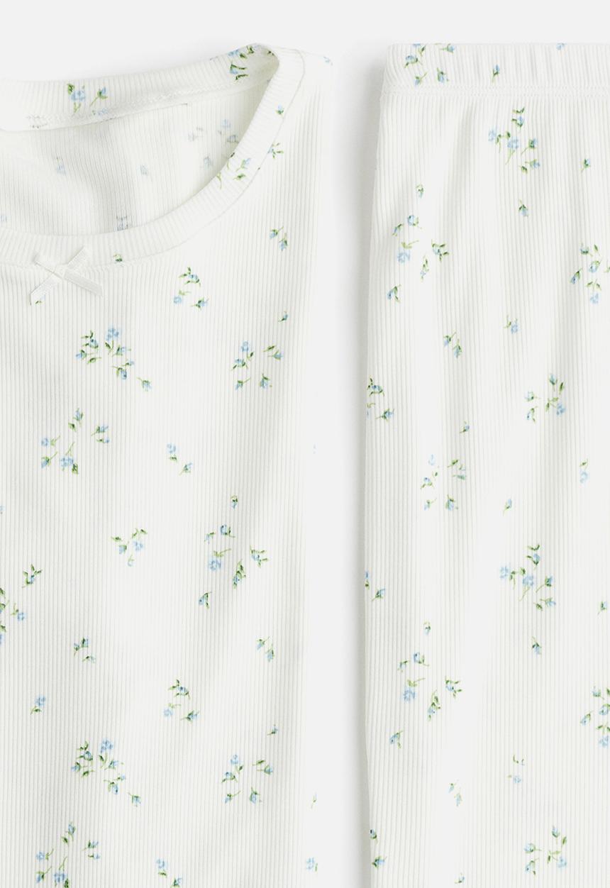 H&M - Ribbed modal pyjamas - white & blue floral