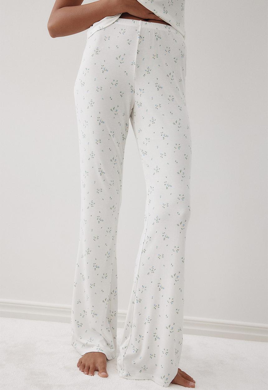 Ribbed modal pyjamas - white/blue floral - 1314744001