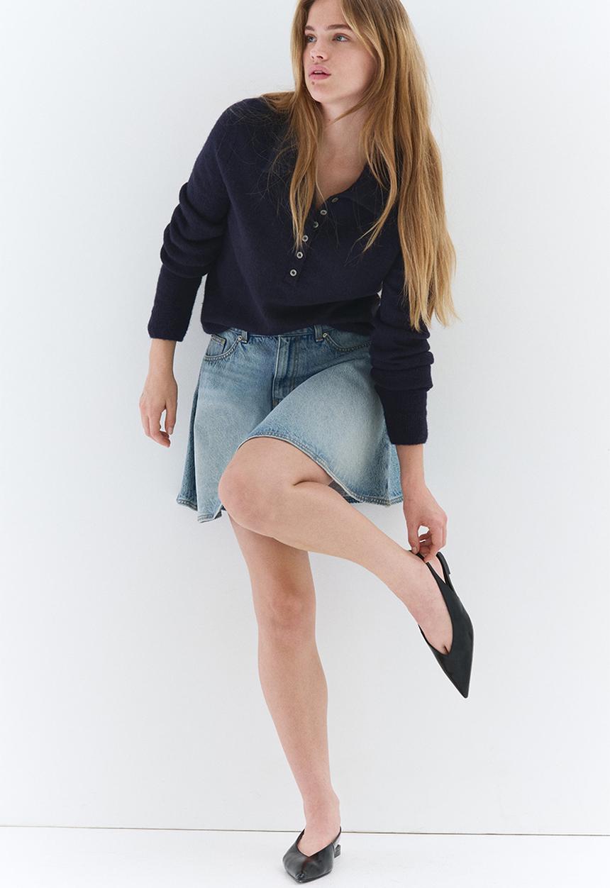 H&M - Flared denim mini skirt - light denim blue