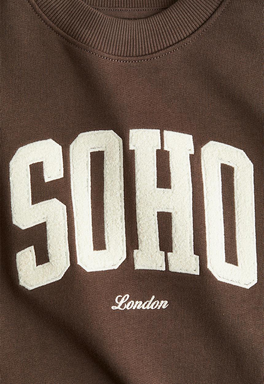 H&M - Printed crew-neck sweatshirt -  brown/soho