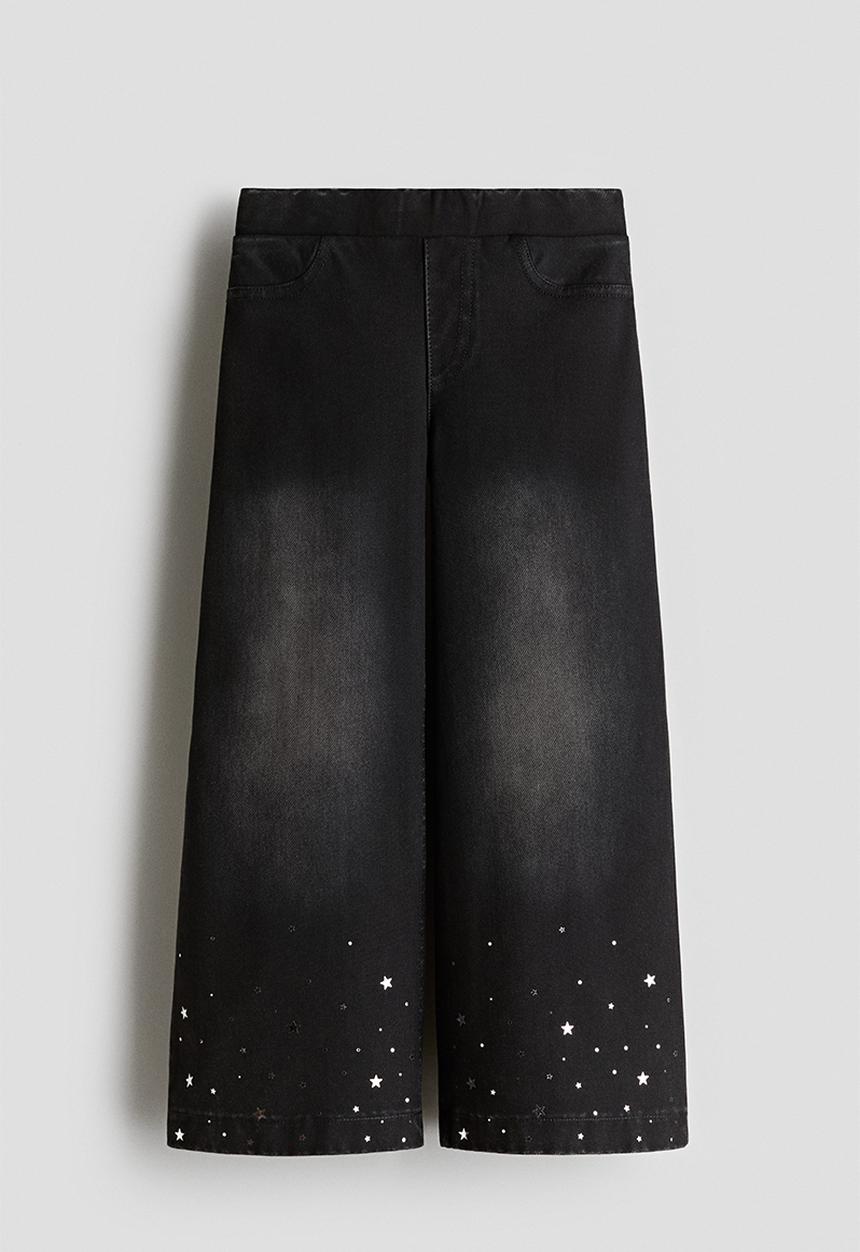 H&M - Wide denim-look trousers - black stars