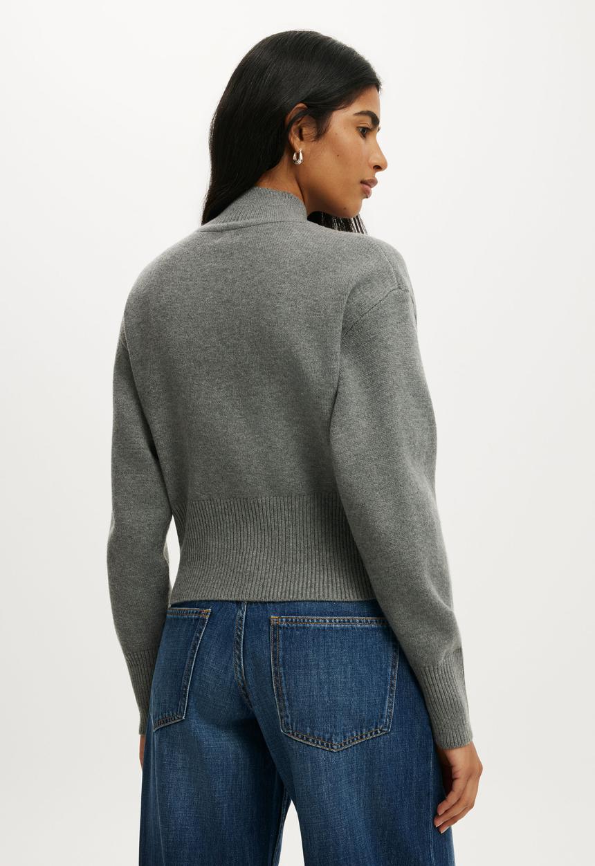 Cotton On - Cinched knit bomber - charcoal marle