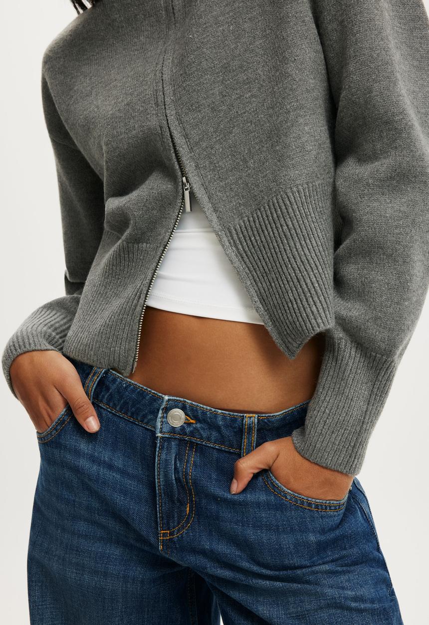 Cotton On - Cinched knit bomber - charcoal marle