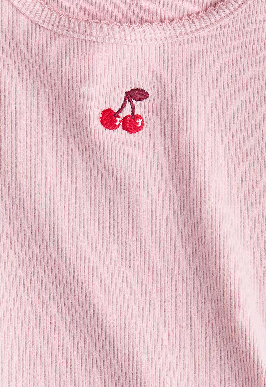 H&M - Picot-trimmed jersey top - light pink cherries