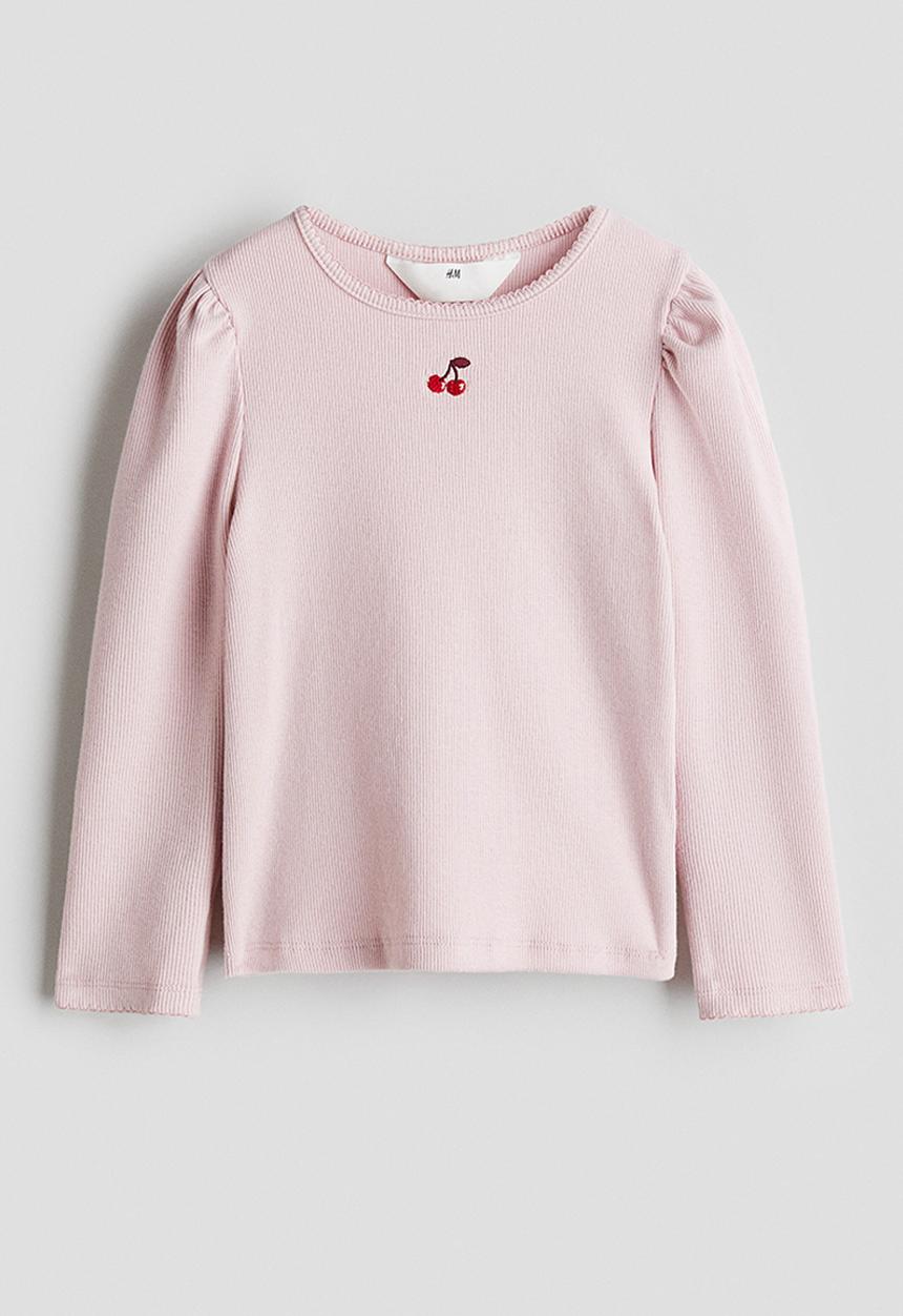 H&M - Picot-trimmed jersey top - light pink cherries