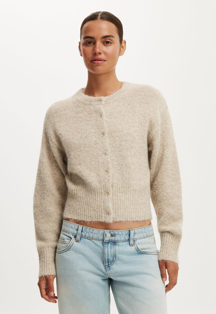 Cotton On - Luxe dreamy crew cardi - chai dust marle