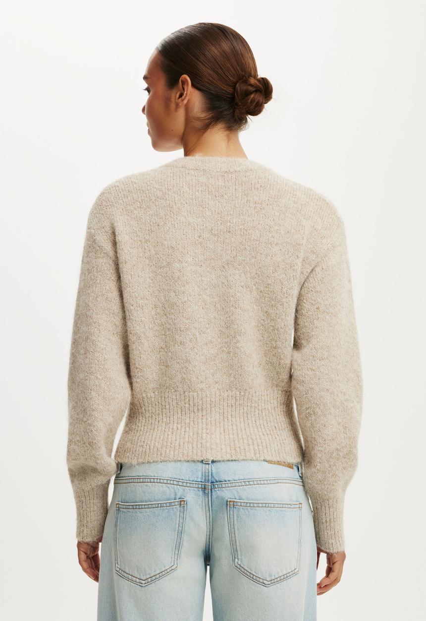 Cotton On - Luxe dreamy crew cardi - chai dust marle