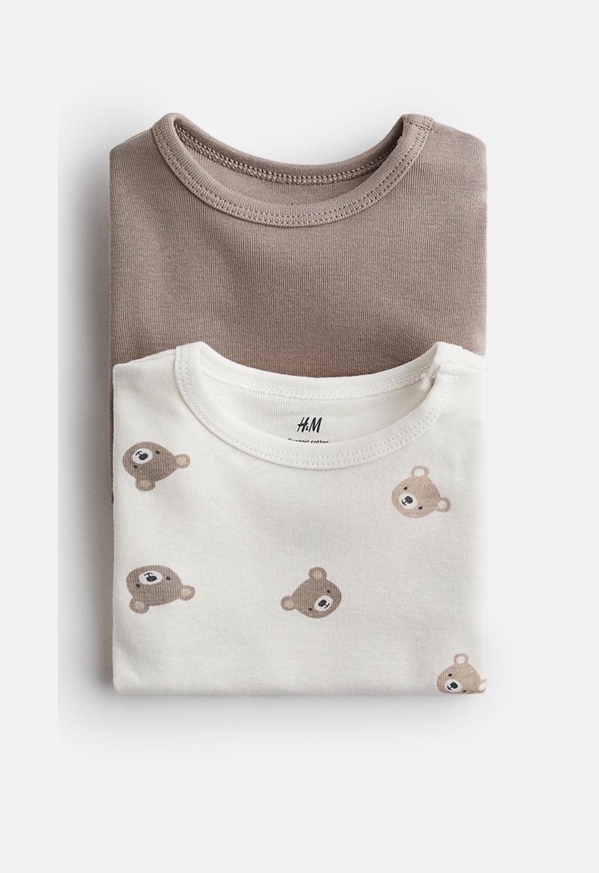 H&M - 2-Pack long-sleeved bodysuits - dark beige bears