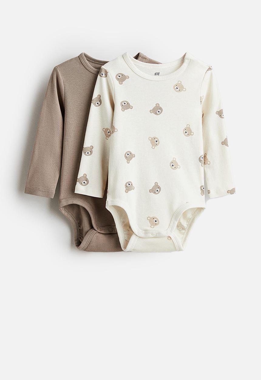 H&M - 2-Pack long-sleeved bodysuits - dark beige bears
